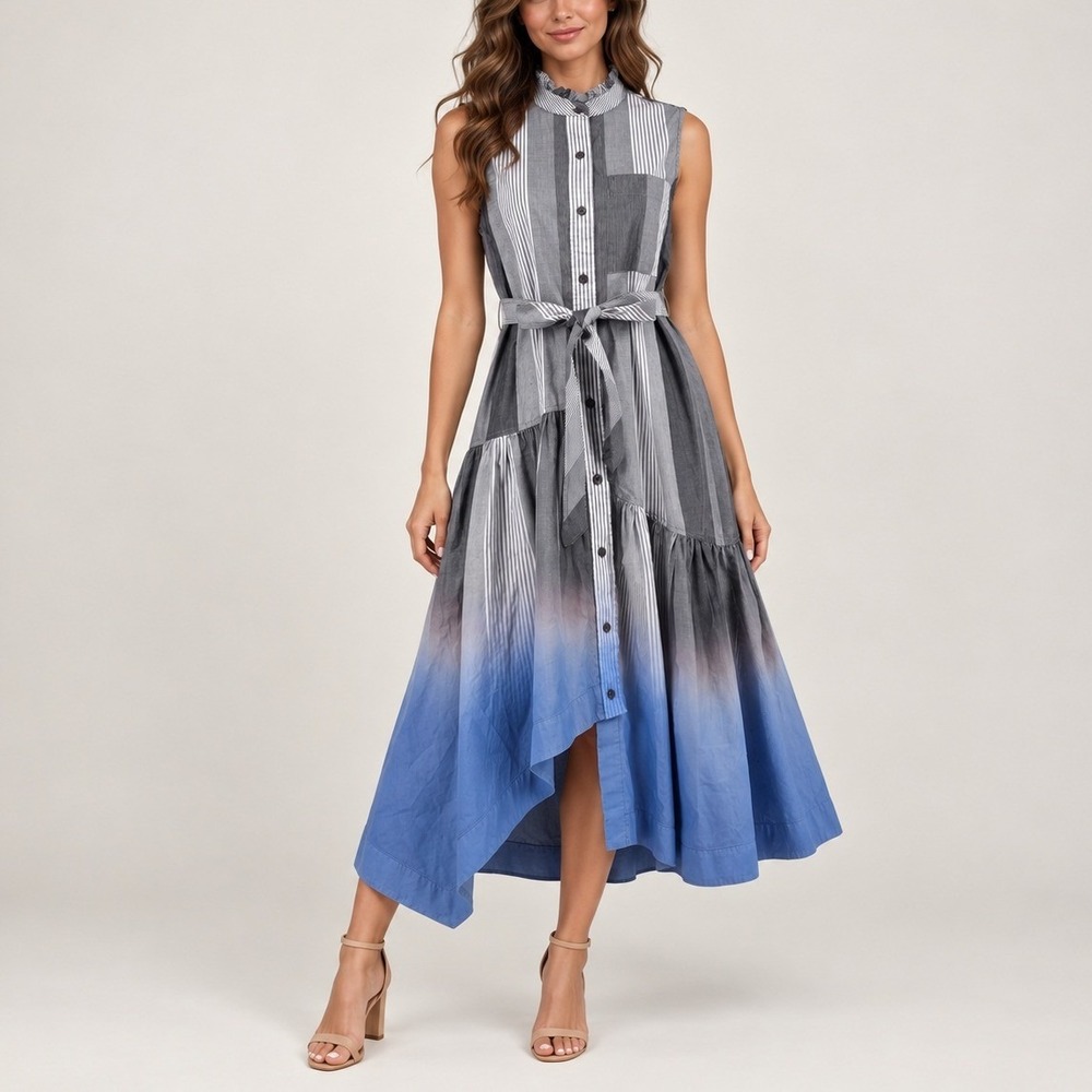 Derek Lam 10 Crosby Nerioa Dip Dye Dress 2 Blue Grey Stripe